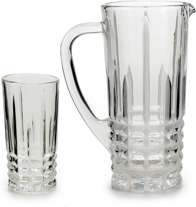 Glazen schenkkan (karaf) van 1 liter met 6 drinkglazen van 250 ml – foto 2