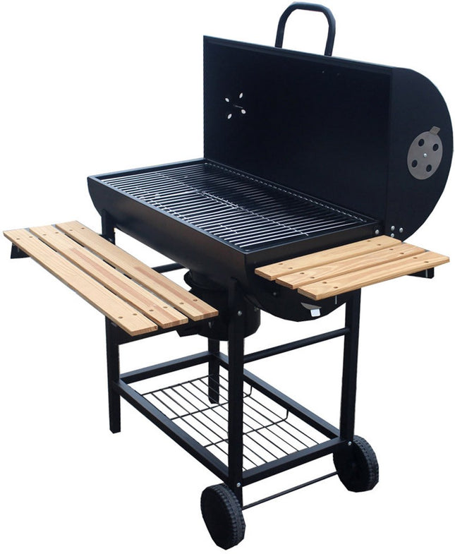 Grote houtskoolbarbecue op wielen met deksel – thermometer en 3 roosters – foto 2
