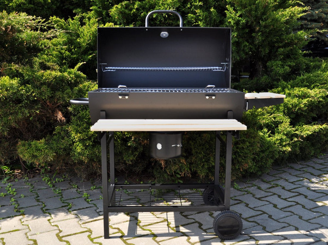 Grote houtskoolbarbecue op wielen met deksel – thermometer en 3 roosters – foto 8