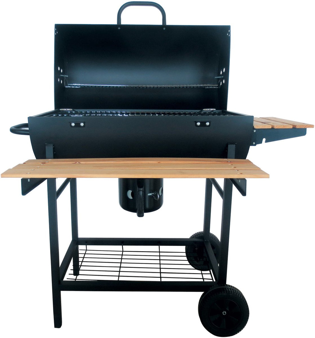 Grote houtskoolbarbecue op wielen met deksel – thermometer en 3 roosters – foto 6