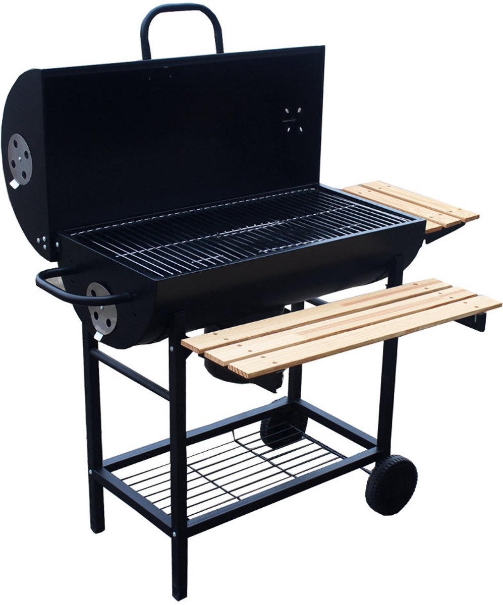 Grote houtskoolbarbecue op wielen met deksel – thermometer en 3 roosters – foto 5