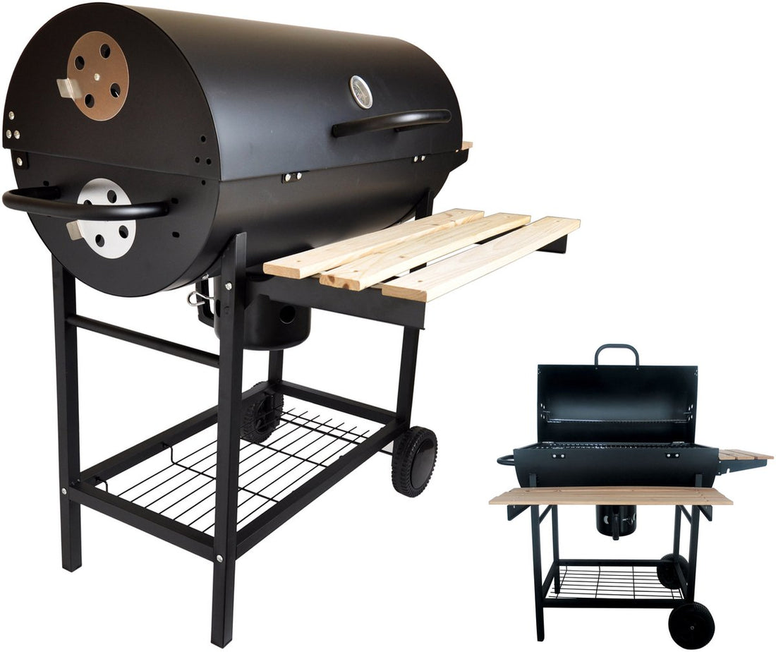 Grote houtskoolbarbecue op wielen met deksel – thermometer en 3 roosters – foto 3