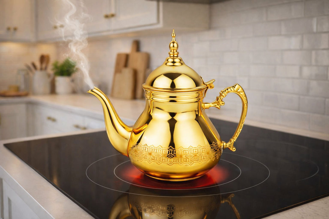 Hakal Sultana gouden Marokkaanse theepot – Arabische theepot RVS, 0,8–1,8 liter – foto 2
