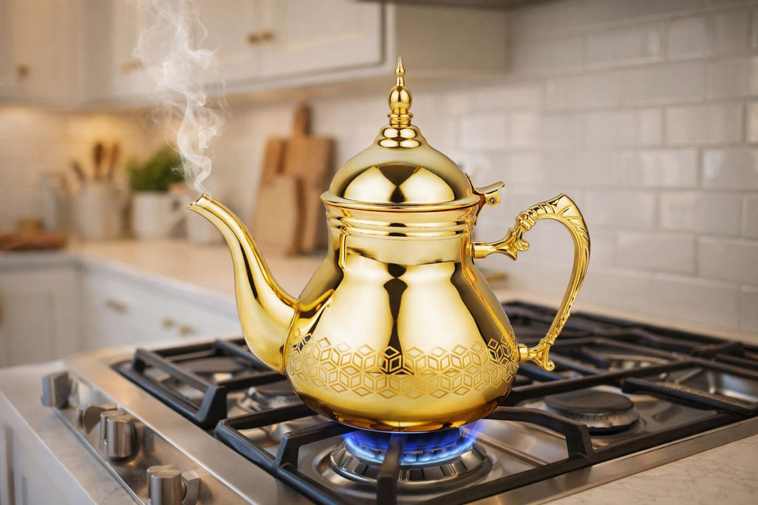 Hakal Sultana gouden Marokkaanse theepot – Arabische theepot RVS, 0,8–1,8 liter – foto 9