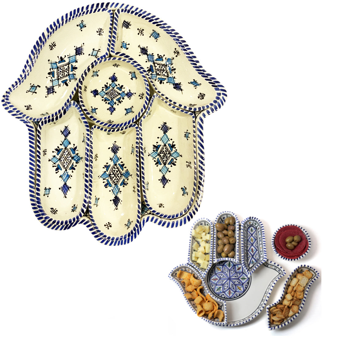 Ensemble de service de plateau à amuse-bouches Khamsa bleu-blanc