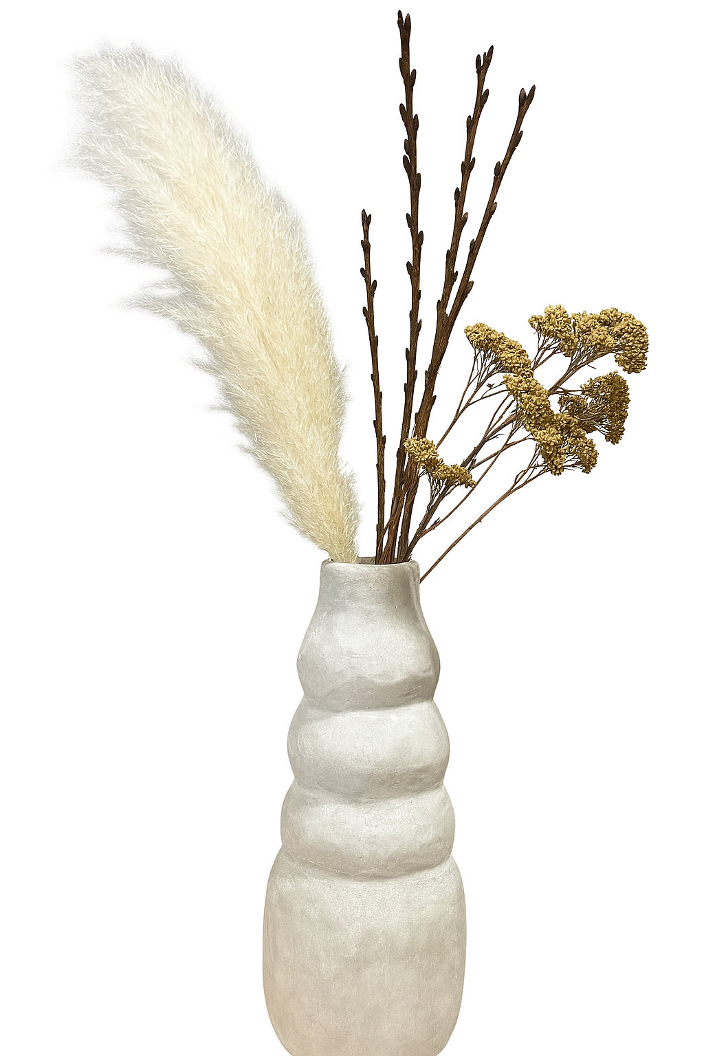 Decoratieve vaas van aardewerk, 32 cm – handgemaakt, golvende vorm, betonlook