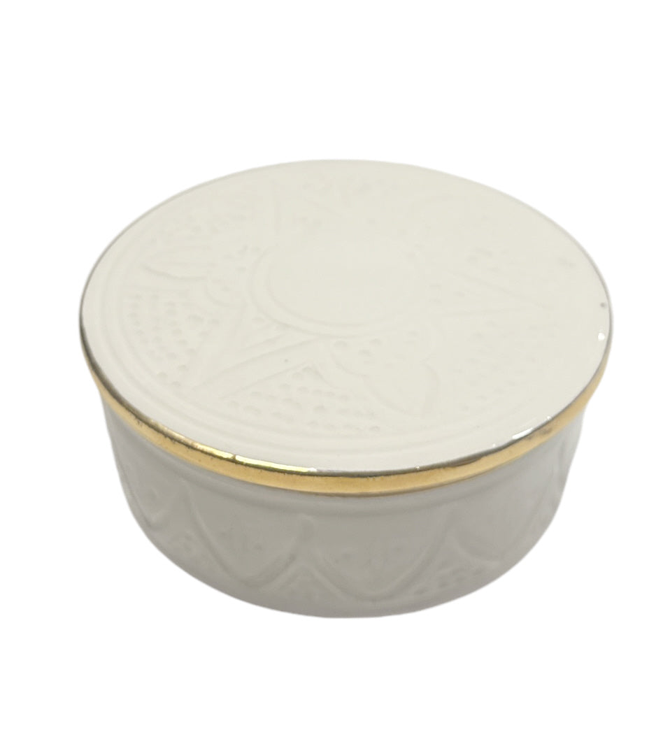 Handgemaakte keramische Empreinte pot – wit met gouden rand, Ø 13 cm – foto 3