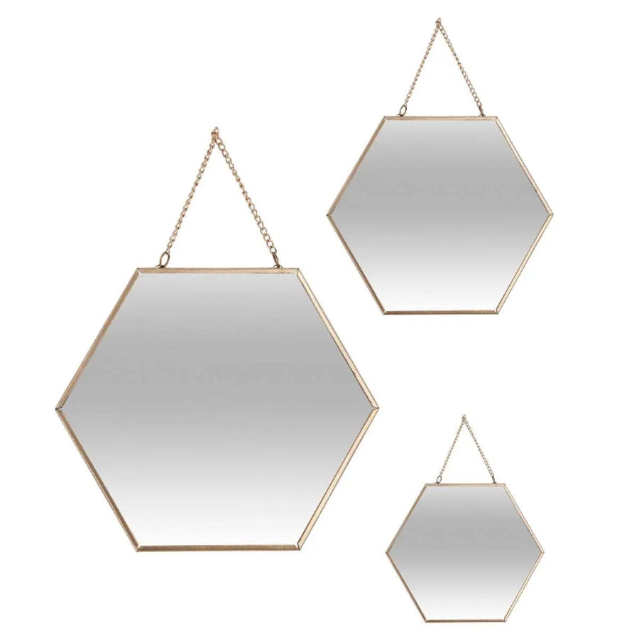 Set van 3 gouden spiegels in hexagon vorm – honingraat, 20 tot 29 cm