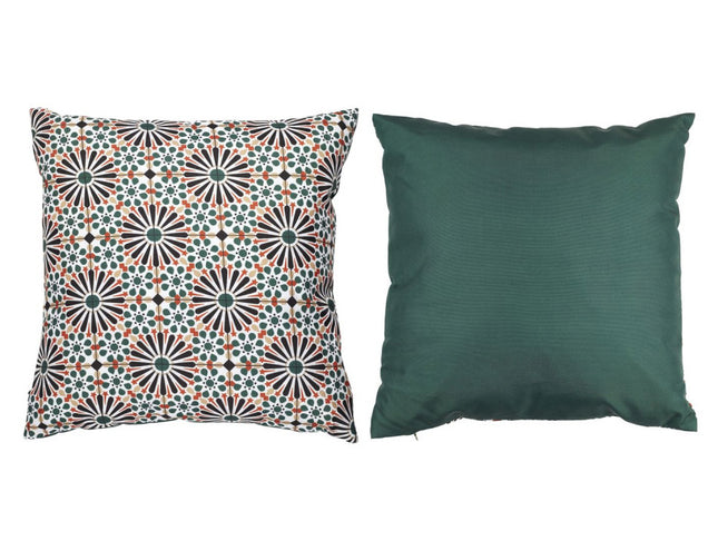 Sierkussen groen met patronen – tweezijdig, polyester, 40 x 40 cm