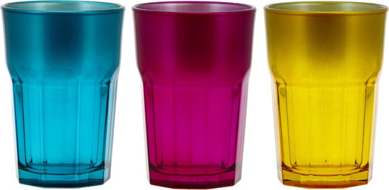 New Hollywood waterglazen 38 cl – set van 3 ronde glazen, assorti kleuren