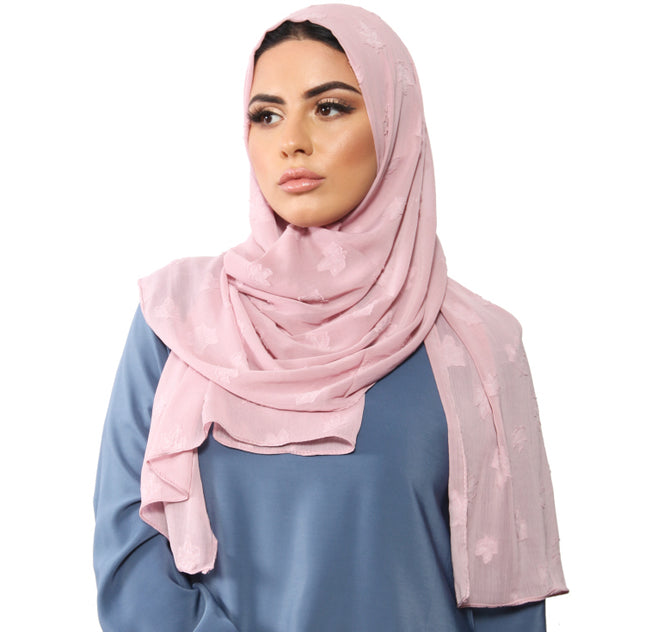 Leaves sjaal – lichte hijab met geborduurde blaadjes, 175 x 65 cm – foto 2