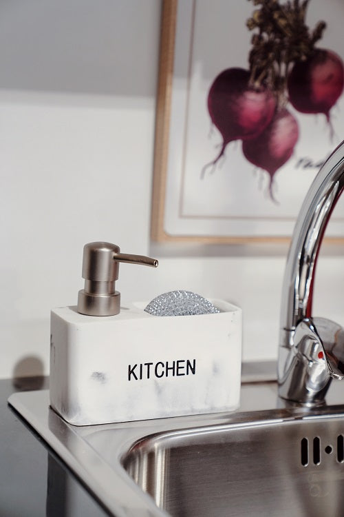 Marmeren zeepdispenser met sponsvakje – KITCHEN, 14,5 x 6 x 13,5 cm – foto 2