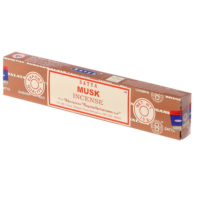 Satya musk wierookstokjes – handgerolde masala-wierook, ca. 12 stuks