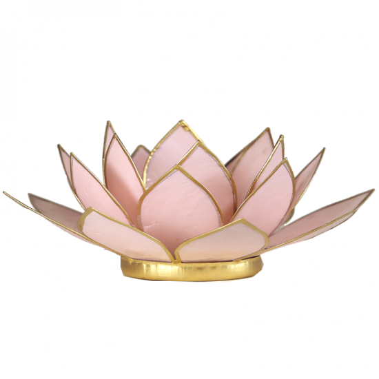 Kaarsenhouder van capiz schelpen – pastelroze met goudrand, 13,5 cm