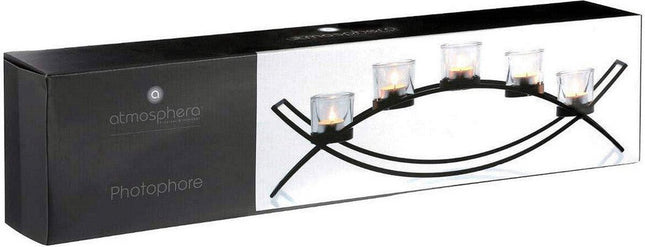 Atmosphera kaarshouder voor 5 waxinelichtjes – zwart metaal en glas, 55 cm – foto 2
