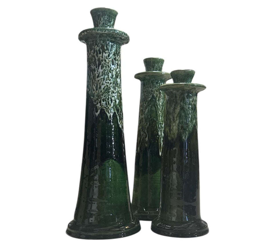 Marokkaanse kandelaar groen/wit druipglazuur – handgemaakt aardewerk, 23–32 cm – foto 8