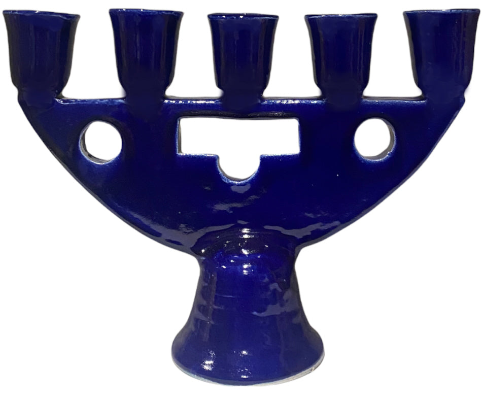 Marokkaanse keramiek kandelaar met 5 armen – handgemaakt, wit, blauw of geel – foto 4