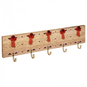 Wandkapstok van mangohout met 5 haken – 67,5 cm breed