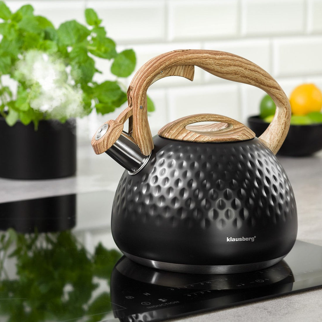 Klausberg KB-7562 fluitketel rvs 2,8 liter – bruin/antraciet, alle warmtebronnen