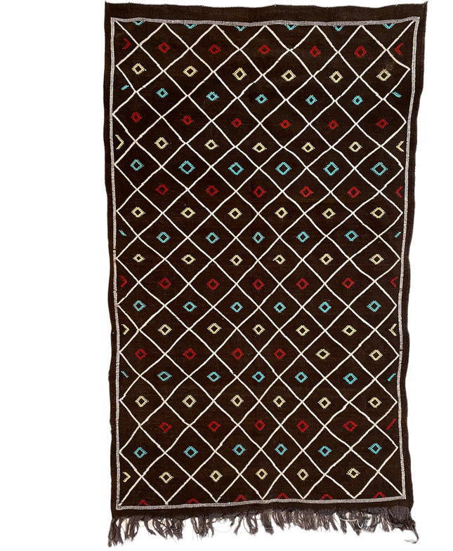 Moroccan kilim rug brown with diamond patterns 100 x 150 cm