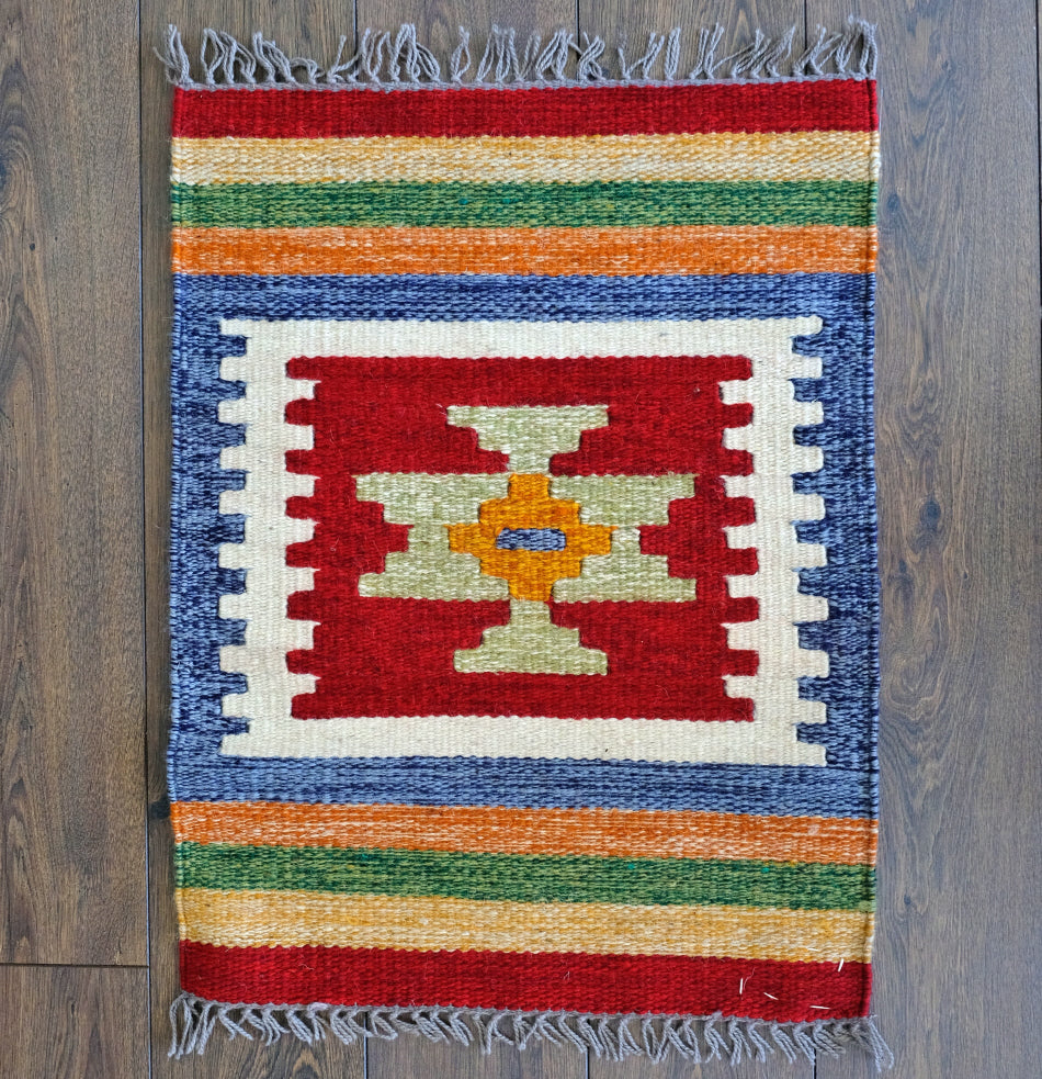 Handgeweven kelim vloerkleed 60 x 80 cm – 100% wol, klassiek patroon – foto 4