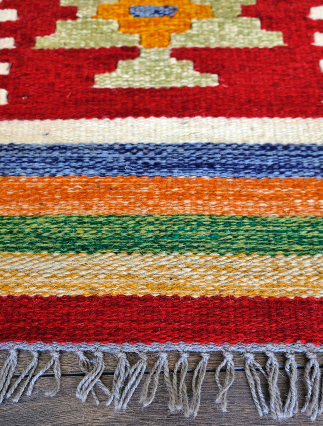 Handgeweven kelim vloerkleed 60 x 80 cm – 100% wol, klassiek patroon – foto 2