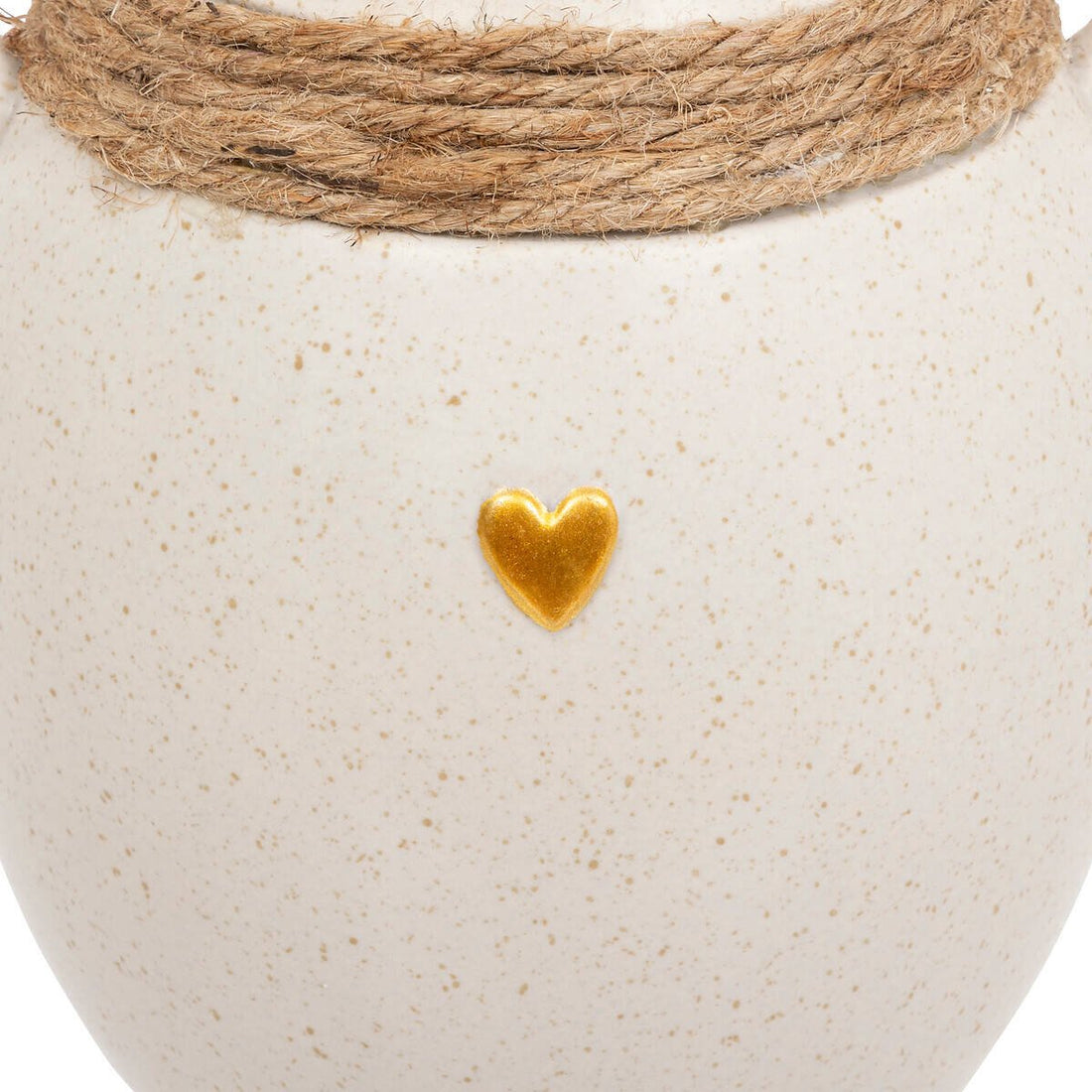 Atmosphera keramische vaas Floral – crème met jute en gouden hartje, 22 cm – foto 2
