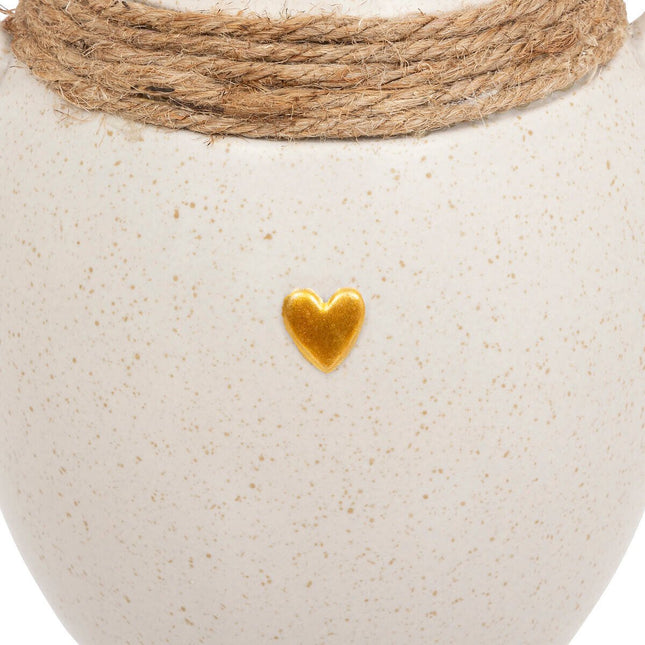 Atmosphera keramische vaas Floral – crème met jute en gouden hartje, 22 cm – foto 2