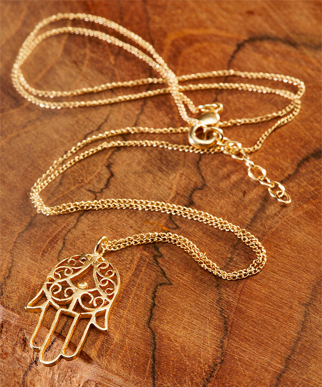Hamsa ketting (khamsa) – 48 cm met verlengstuk, goud of zilver – foto 2