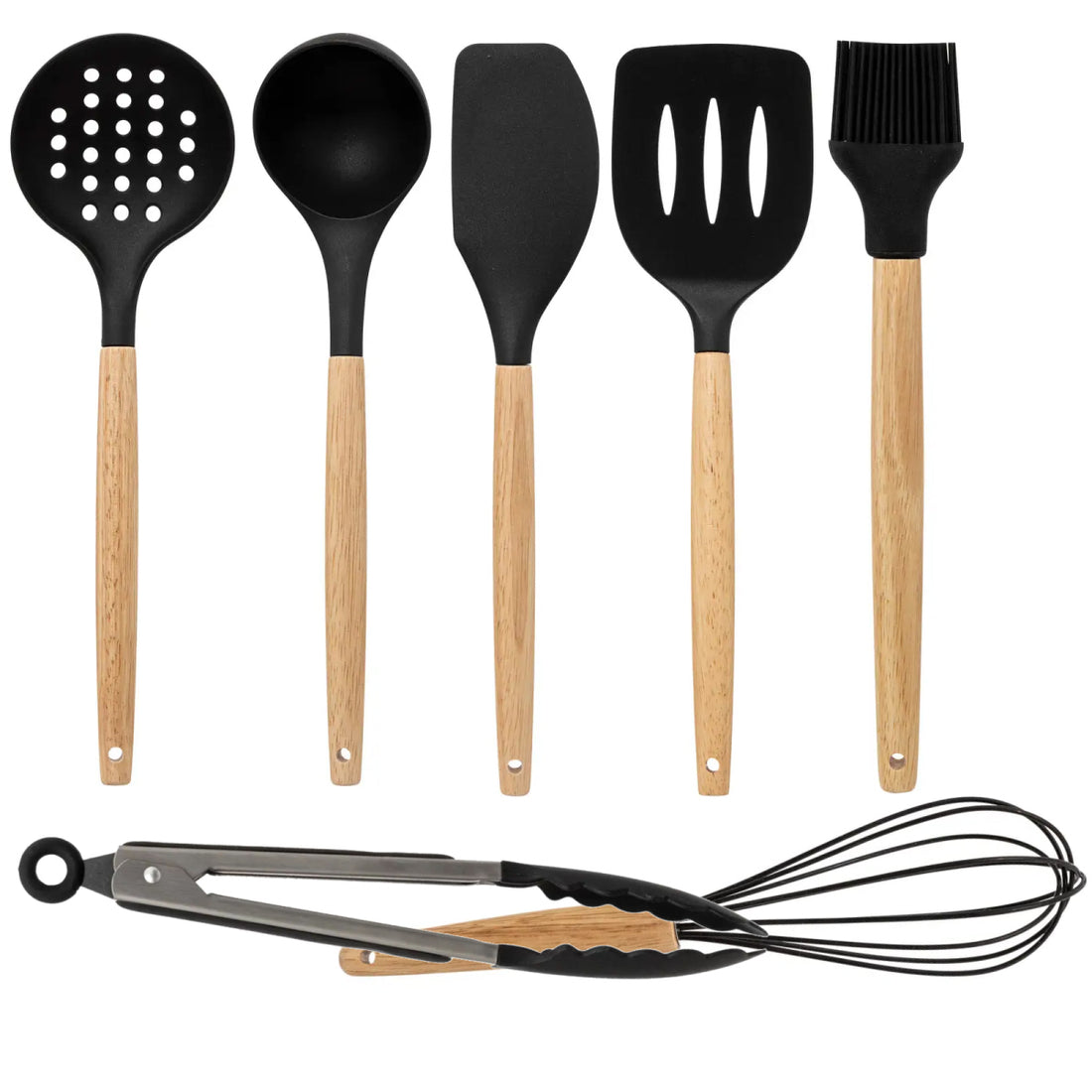 Keukengerei set met houder – 7-delig, hout, met pollepel, garde en schuimspaan – foto 2