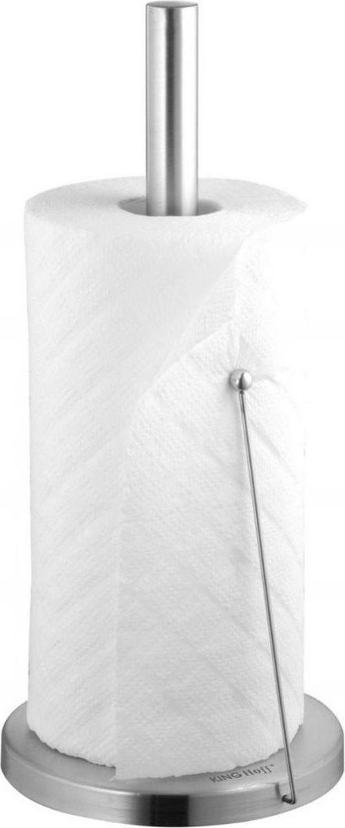 Kinghoff keukenrolhouder met rem – rvs, zilver, 15 x 33 cm