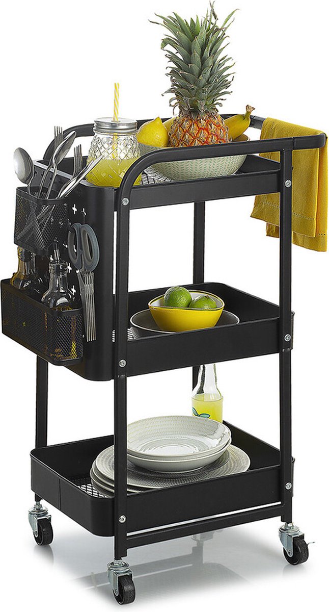 Chariot de cuisine noir avec accessoires