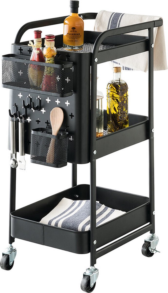 Chariot de cuisine noir avec accessoires