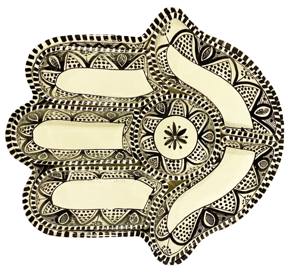 Khamsa hapjesbord met 6 dipschaaltjes – handgemaakt keramiek, 34 x 32 cm – foto 5