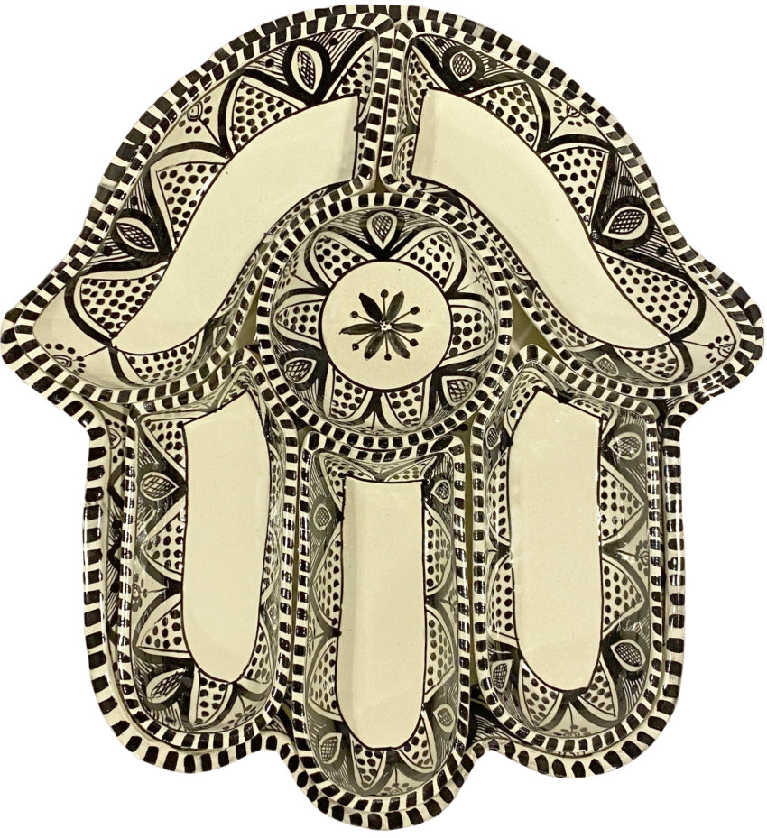 Khamsa hapjesbord met 6 dipschaaltjes – handgemaakt keramiek, 34 x 32 cm – foto 3