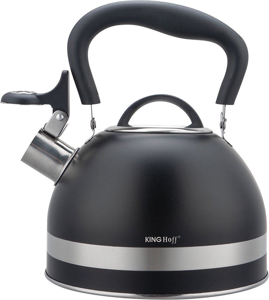 Kinghoff 1858 - Fluitketel met fluit - 1. 8 liter - RVS - Zwart