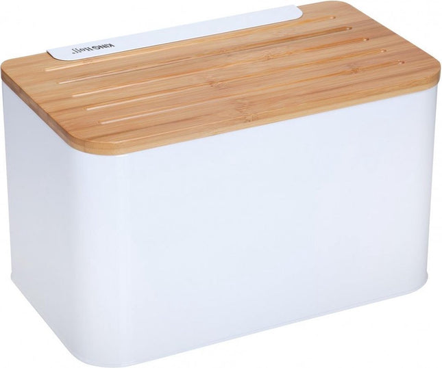 Kinghoff broodtrommel - wit - rvs met hout - 35 x 20, 4 x 21, 5 cm