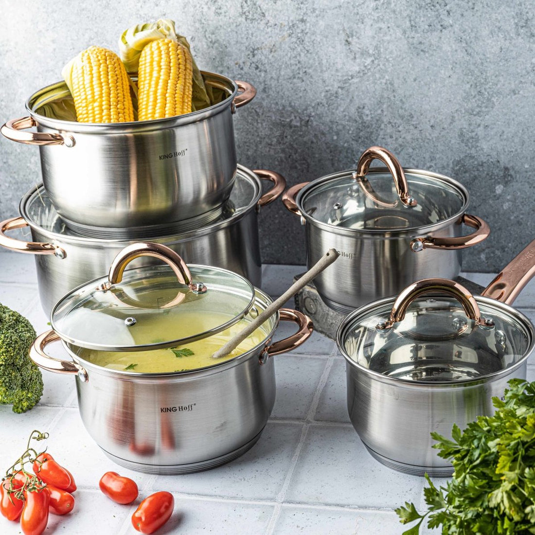 Kinghoff 1764 - Batterie de cuisine 10 pièces - casseroles - 16-16-18-20-24 cm - avec couvercle