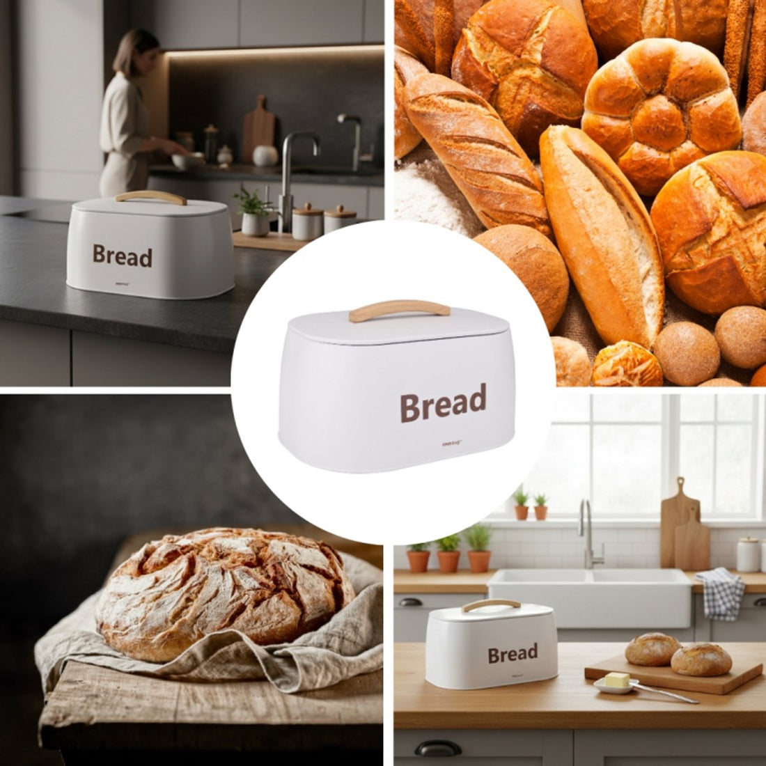 Kinghoff 1947 broodtrommel wit – metaal met houten handvat – foto 3