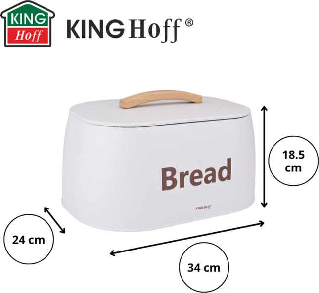 Kinghoff 1947 broodtrommel wit – metaal met houten handvat – foto 2