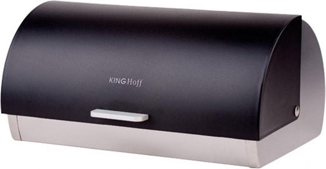 Kinghoff broodtrommel zwart – rvs met glijdend deksel, 39,5 x 28 x 18,5 cm