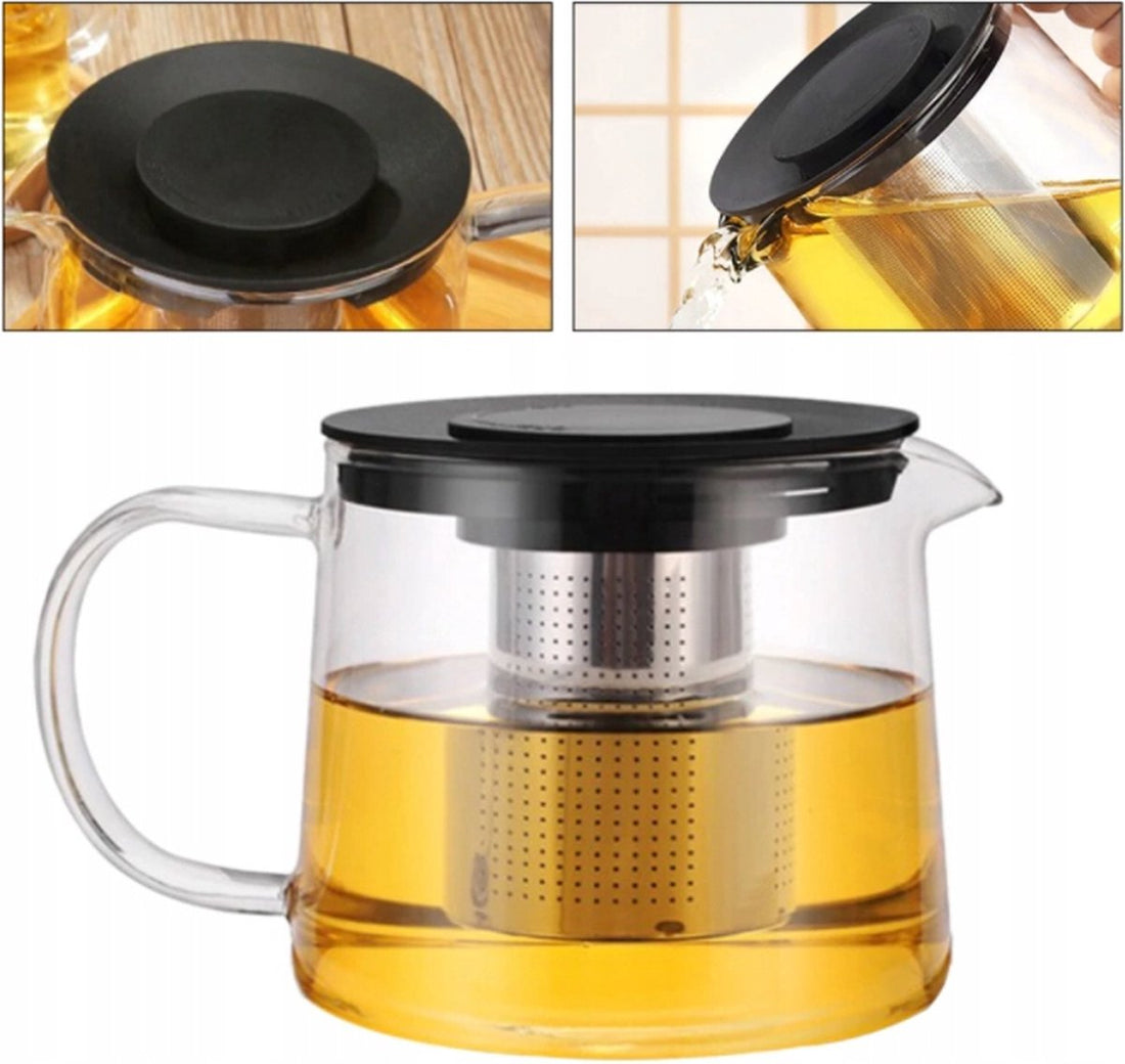 Kinghoff glazen theekan met RVS-filter – 1 liter, voor (kruiden)thee – foto 3