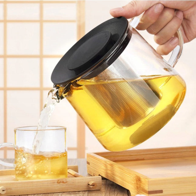 Kinghoff glazen theekan met RVS-filter – 1 liter, voor (kruiden)thee – foto 2