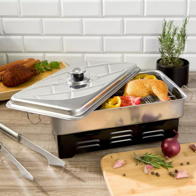 Balcony Smoker with Thermometer - Stainless Steel, Compact and Portable - Ideal for Fish, Chicken and Meat - Barbecue Smoker - BBQ Smoker