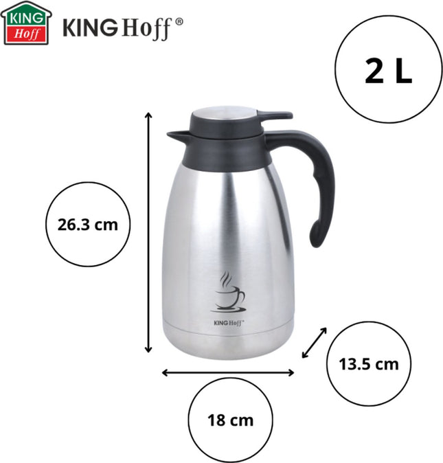Kinghoff RVS thermoskan 2 liter – dubbelwandige koffiekan, KH-1994 – foto 2