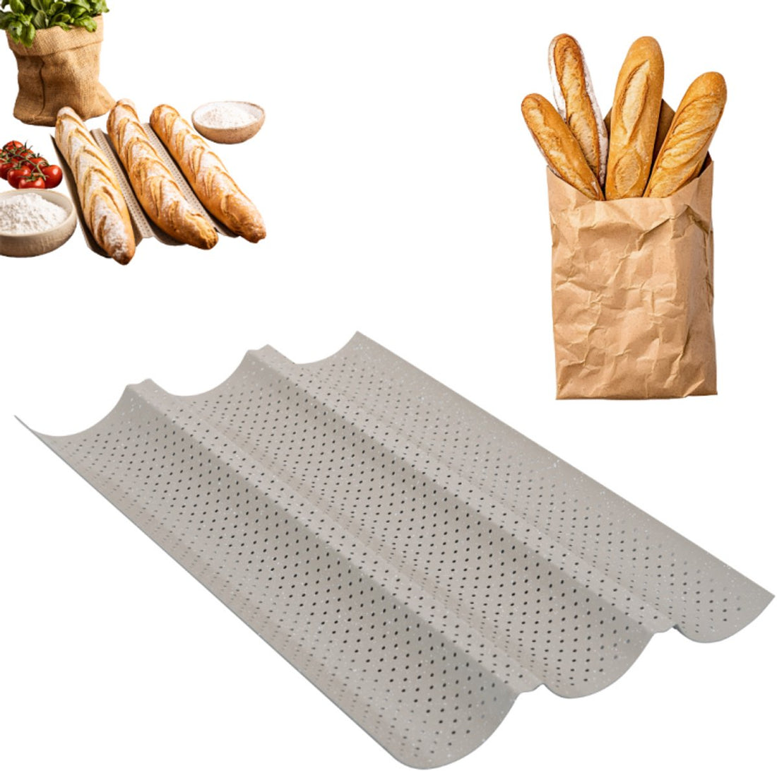 Kinghoff KH-1970 geperforeerde baguettevorm – stokbrood bakvorm, 3 gleuven – foto 2
