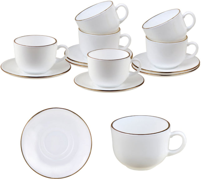KingHoff kop en schotel set 12-delig – koffiekopjes met gouden rand, 210 ml