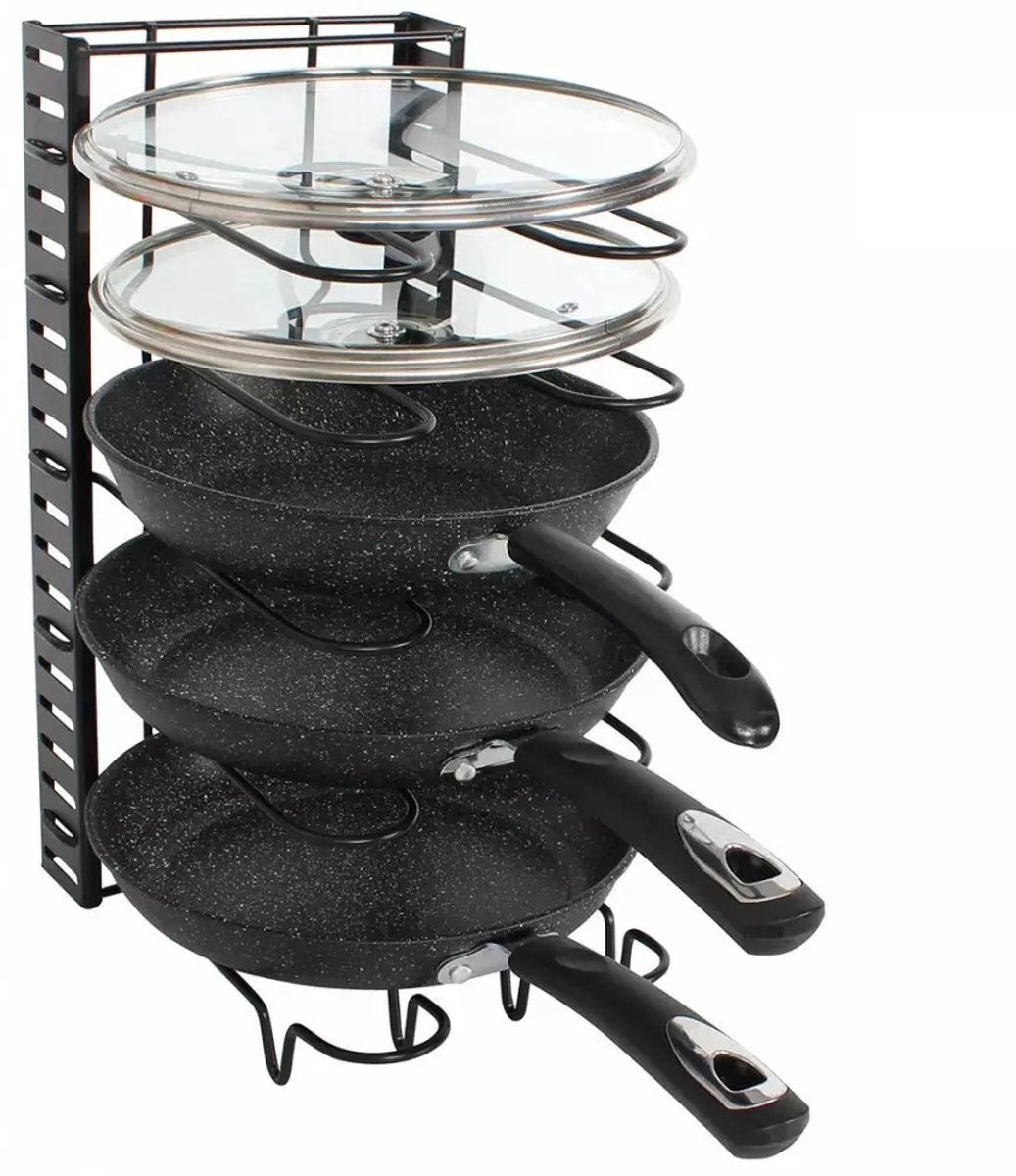 Kinghoff pannenorganizer KH1639 – 5 verstelbare vakken, zwart