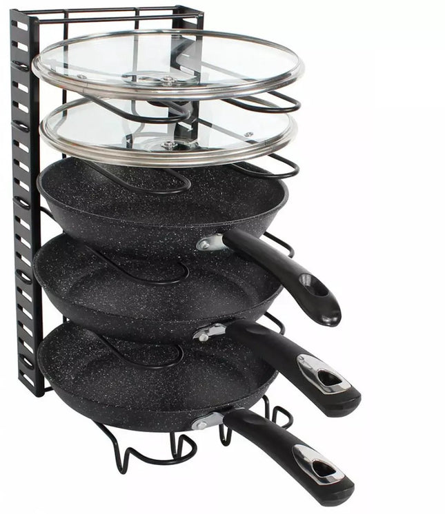 Kinghoff pannenorganizer KH1639 – 5 verstelbare vakken, zwart