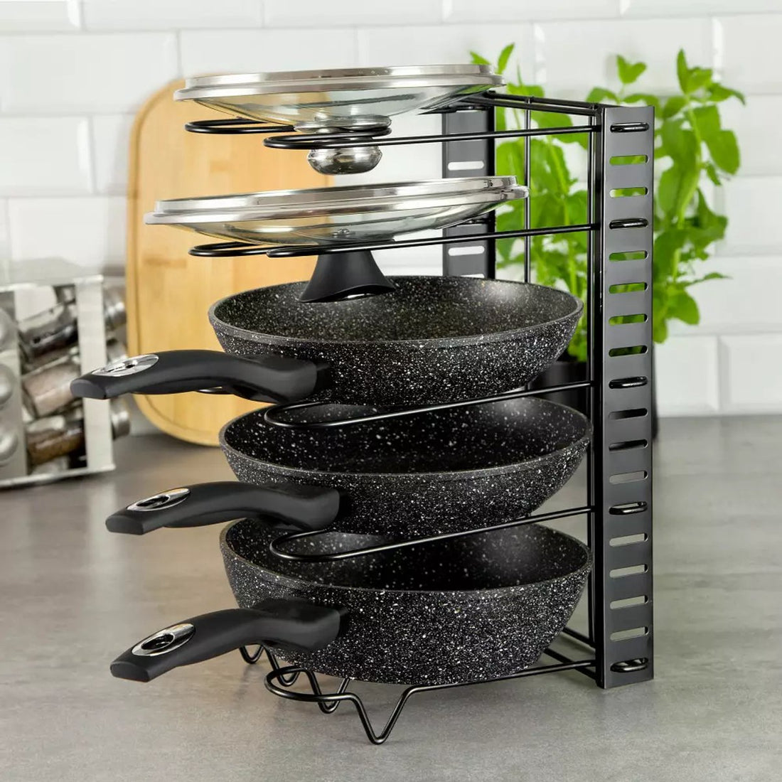 Kinghoff pannenorganizer KH1639 – 5 verstelbare vakken, zwart – foto 4